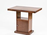 an image of a small wooden table with a drawer underneath it