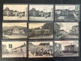 several old black and white photos of a bunch of old buildings