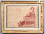 dessin représentant une femme assise sur une chaise aux côtés d'un homme également assis sur une chaise