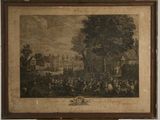 an old picture of a painting on a easel in a room