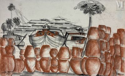 de nombreux pots alignés par terre