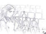 dessin au crayon représentant un groupe de personnes dans une station de métro