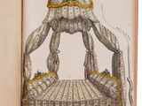 an open book with a drawing of a bed in it