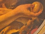 a painting of a woman holding an apple in her hand