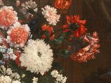 a painting of flowers in a vase on a table