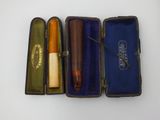 three pens in a case on a white surface