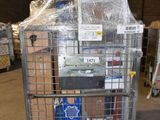 a metal cart with a bunch of boxes in it