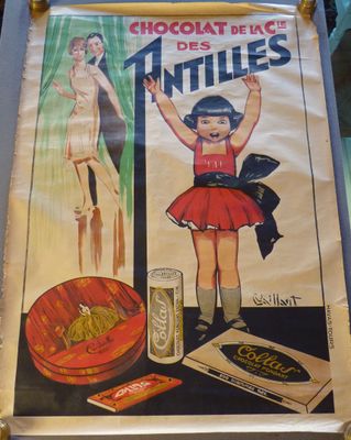 une affiche représentant une petite fille en robe rouge
