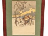 painting of a horse drawn carriage in a snowy landscape