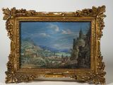 an image of a painting of a landscape with a castle in the distance