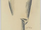 pencil drawing of a vase on a piece of paper on a table