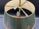 a lamp that is sitting on a blue table