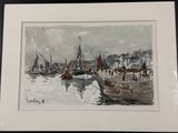 a picture of a painting of boats in the water