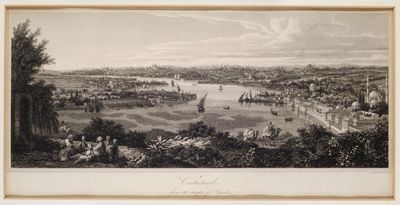 une vieille photo montrant une vue de la ville de Londres depuis le sommet d'une colline