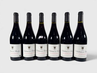 six bouteilles de vin sont alignées sur une surface blanche