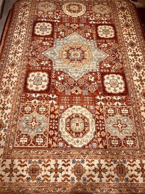 Tapis Afghan Zigler fond rouge et blanc 270 x180