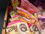 a box full of snacks and candy on the shelf
