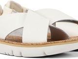 the sandal is white and has two straps on each side
