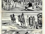 un vieux dessin en noir et blanc représentant un groupe de personnes à cheval