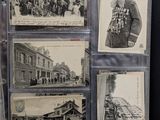 several old postcards of men and women on display in front of a building