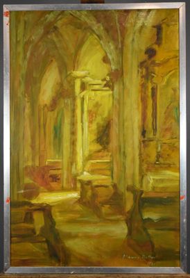 H. SCHWARZ MULLER (XXe siècle) - Intérieur d'église Huile su…