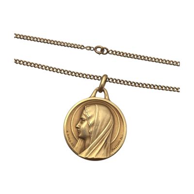 COLLIER en or jaune avec médaille ronde signée Augis (dos no… - Photo 1