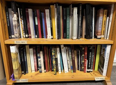 many books on the bookshelf in the library