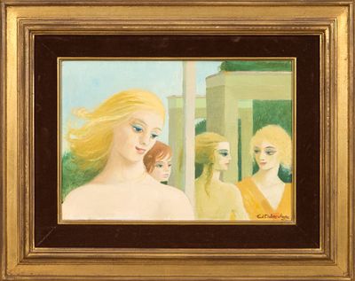 tableau représentant une femme aux cheveux blonds devant un miroir