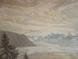 une image d'un tableau représentant une scène de montagne