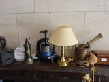 a lamp that is sitting on top of a wooden table