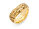a gold ring with rows of yellow diamonds