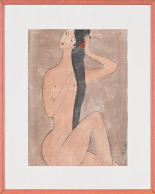 an image of a painting of a nude woman sitting on a chair