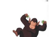 cartoon drawing of a monkey laying on its back with a plant in its hand