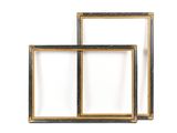 two black and gold picture frames against a white background