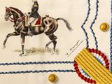 a drawing of a man riding a horse on a table