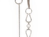 a close up of a silver chain with a clasp on a white background
