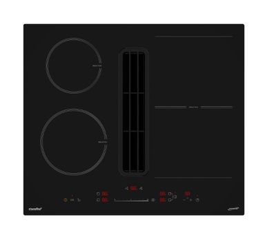 une plaque de cuisson noire à trois feux et deux boutons