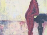 an image of a painting of a woman standing in front of a table