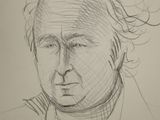 drawing of a portrait of a man with curly hair