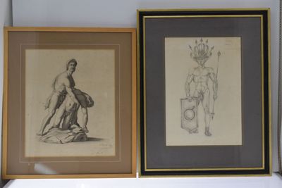 Deux Etudes au crayon: - Mars 40x29 cm à vue, - 2 guerriers,… - Photo 1