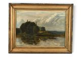 an image of a painting of a river with trees in the background