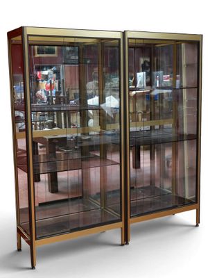 une vitrine en verre dotée de deux portes vitrées de chaque côté