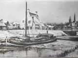 a picture of a painting of a boat in the water