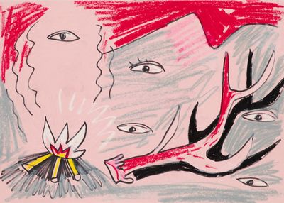 dessin représentant une femme tenant une fleur et un oiseau dans ses mains