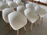 many white chairs sitting in a row in a room