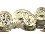 a lot of plates and bowls with birds on them