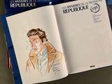 a drawing of a man in a trench coat in a book