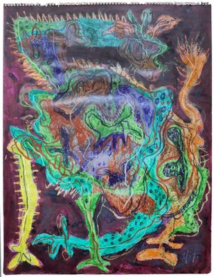un dessin représentant un dragon dont le corps est parsemé de nombreuses couleurs