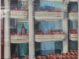 a picture of a picture of a building with a lot of fruit in it