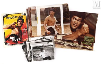 several photos of bruce lee are displayed on a white surface
